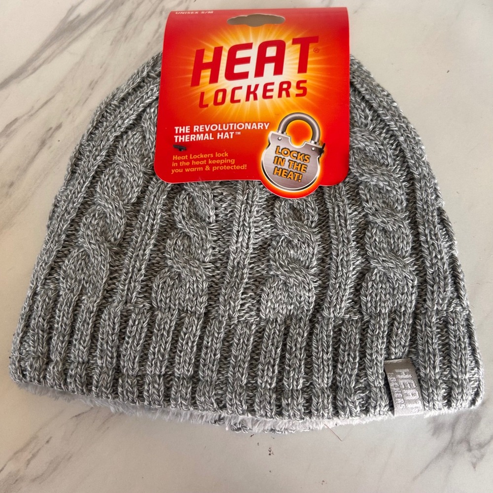 Heat Lockers Gray S/M Unisex Thermal Knit Hat Beanie Faux Fur Lined 183535‎